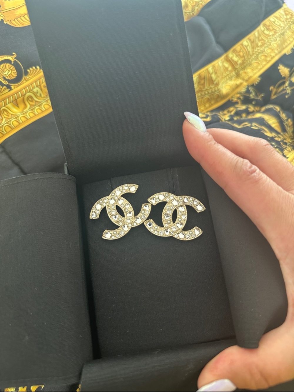 CHANEL Crystal-Accented Gold CC Logo Earrings